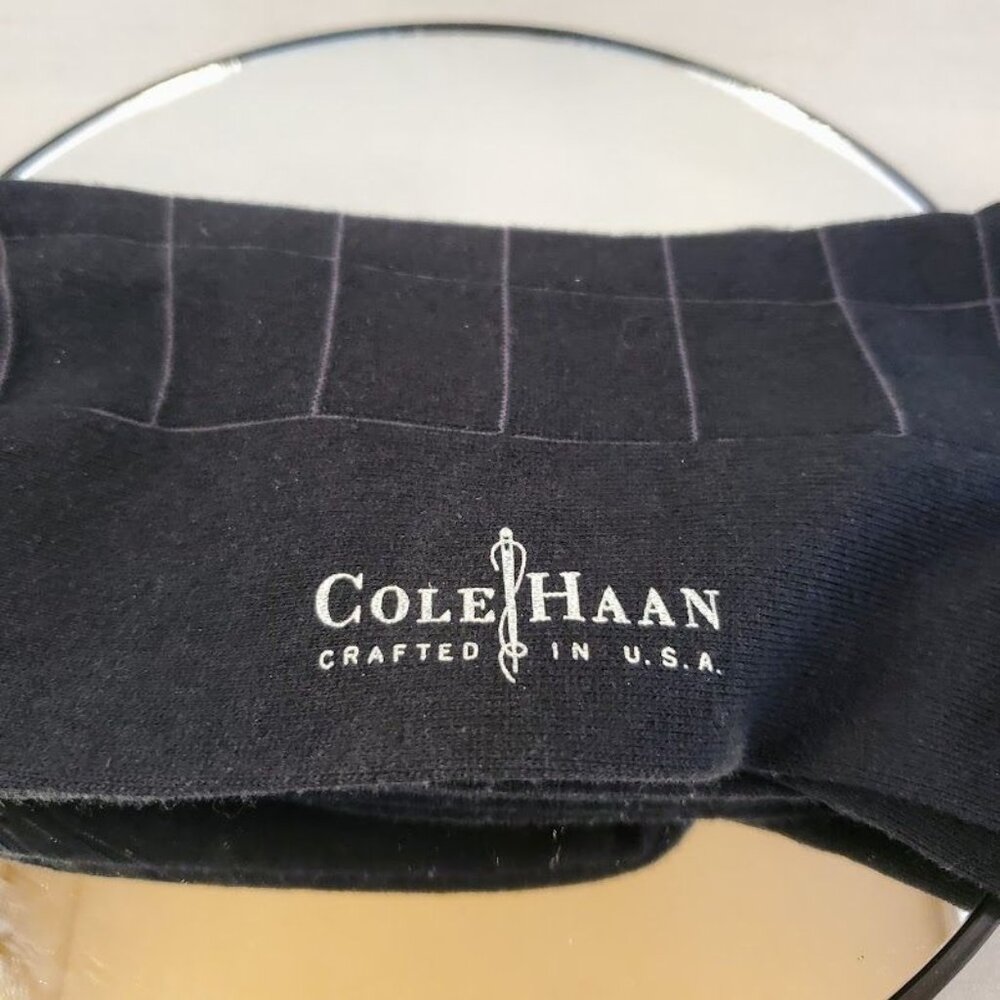 Cole Haan Mens Dress Socks 2 Pairs Black & Navy Ribbed And Grid Pattern USA